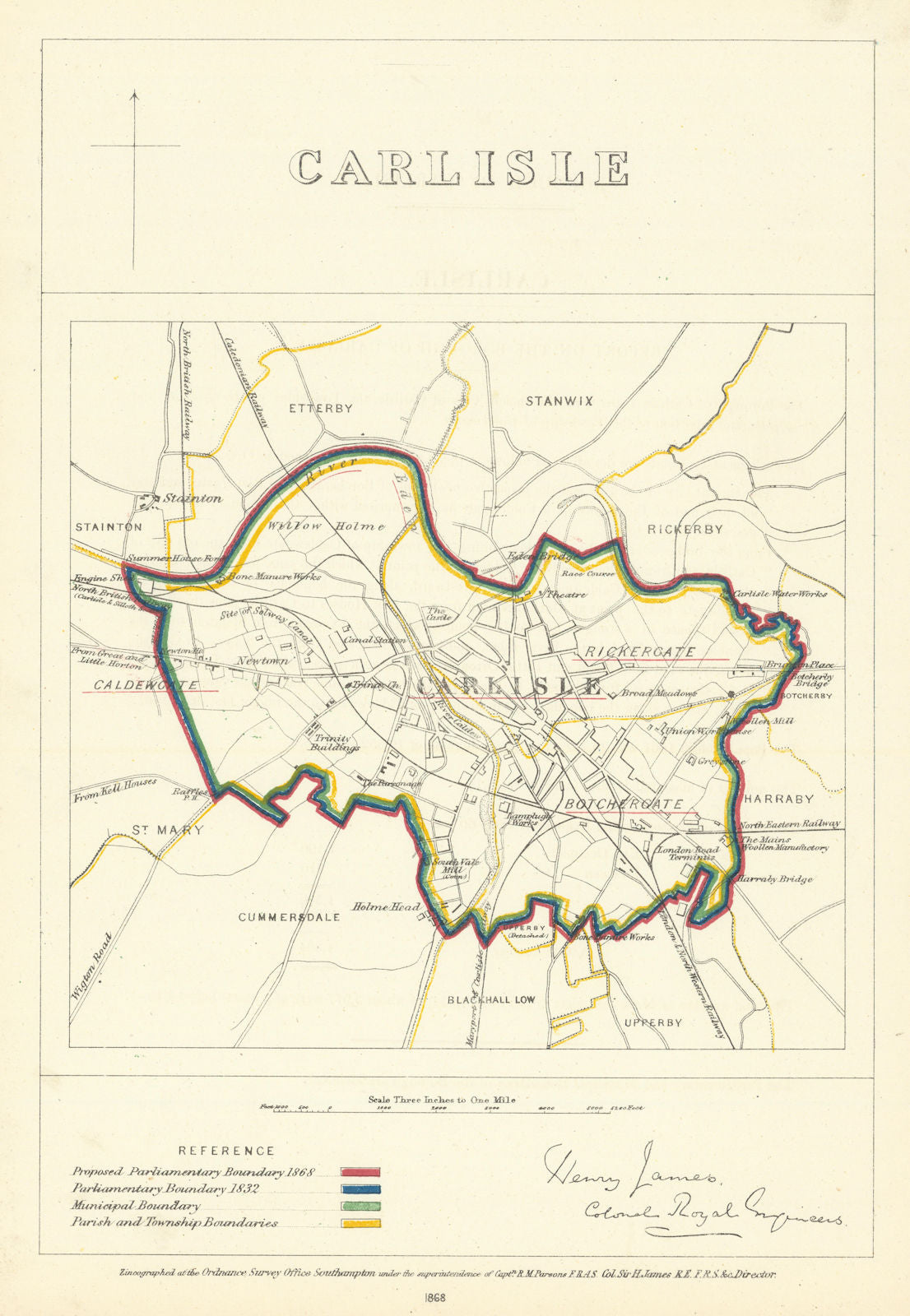 Carlisle, Cumbria. JAMES. Parliamentary Boundary Commission 1868 old map